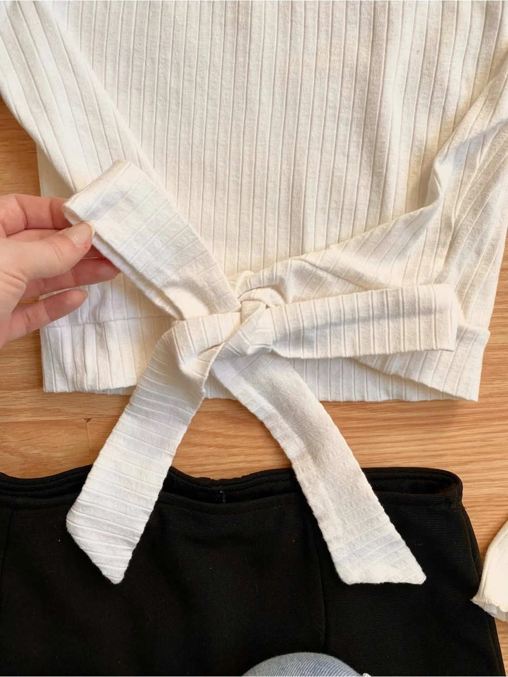 Cropped Off-Shoulder Tie-Front White Top - Picture 2 of 6